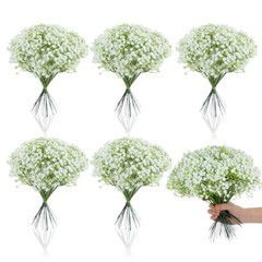 Grevosea 120 Pcs Baby Breath Artificial Flowers – White Green Gypsophila