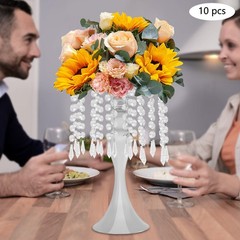 Set Of 10 Silver Tabletop Flower Stands 13.8 in Acrylic Crystal