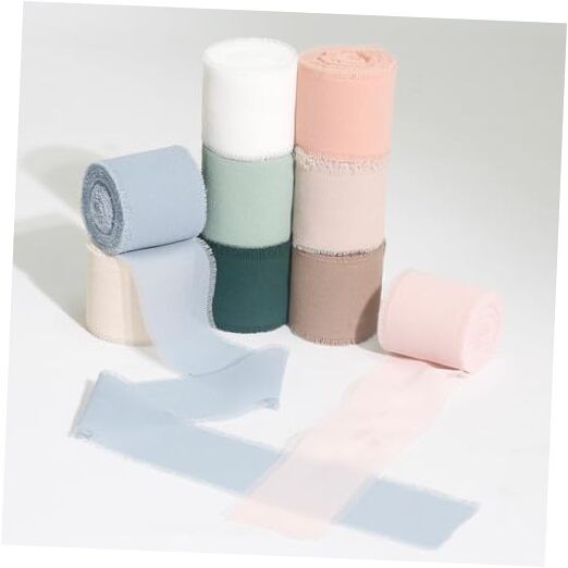 Chiffon Ribbon Mixed Color Silk Ribbon Set 9 Rolls 1.5″ x 49Yd Frayed Fringe