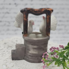 Vintage Wishing Well Cake Topper Bisque Porcelain Lovebirds Dove Figurine