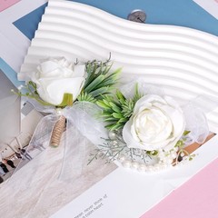 2 Pcs White Corsage and Boutonniere Set Artificial Rose Corsage Writlet Band …