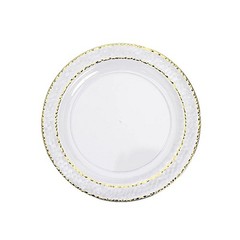 50 CLEAR 7.5″ Round Salad PLATES Hammered GOLD Trim Party Wedding Supplies