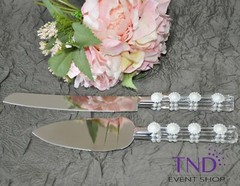 Wedding Cake Knife & Server Set, Faux Crystal Handles with Pearls – 2 Pieces