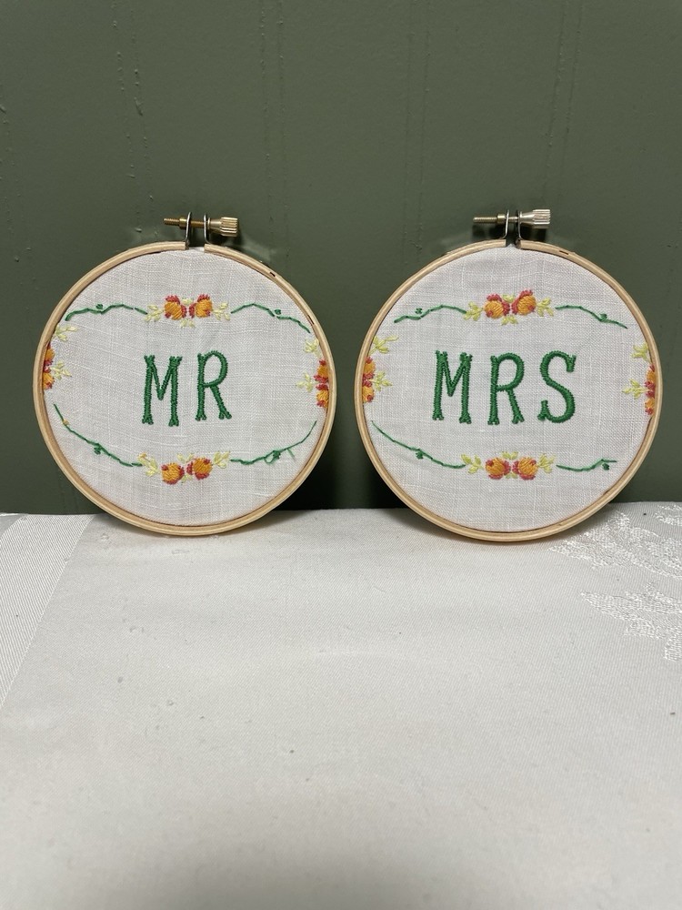 Mr And Mrs Wedding Bride And Groom Wall Decoration Embroidery Handmade
