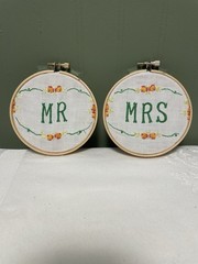 Mr And Mrs Wedding Bride And Groom Wall Decoration Embroidery Handmade