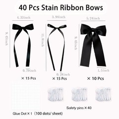 Bow Party Decorations, Satin Ribbon Bows Wall Decor Backdrop Kit, 40PCS Black