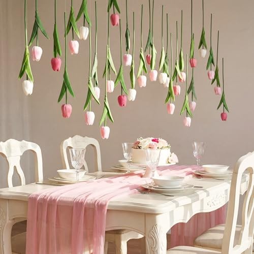 Pack 5 ft Artificial Tulips Hanging Flower Garland Decorations 12 Multi Color