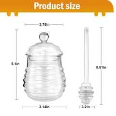 SlZKADY Honey Jar with Dipper and Lid,Glass 5.1″ H x 3.2″ D x 5.4″ L, 10.6oz