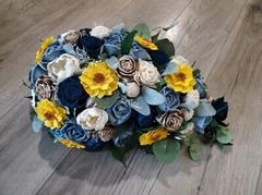 Dusty Blue Navy Sunflower Sola Wood Cascade Bridal Bouquet & Wedding Flowers