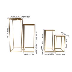 4PCS Wedding Flower Floor Stands Set Gold Column Cube Shape Metal Flower Stand