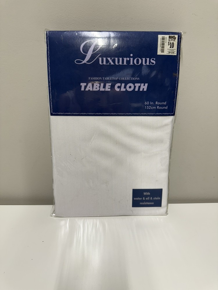 60 Inch Round Luxurious Tablecloth 100% Polyester White Striped
