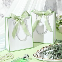 Pcs Wedding Paper Gift Bags with Handle 9x7x3.15» Thank 12 White, Sage Green