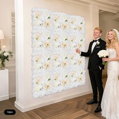 12PCS White Silk Artificial Flower Wall Panels Backdrop With 100 Cable Ties