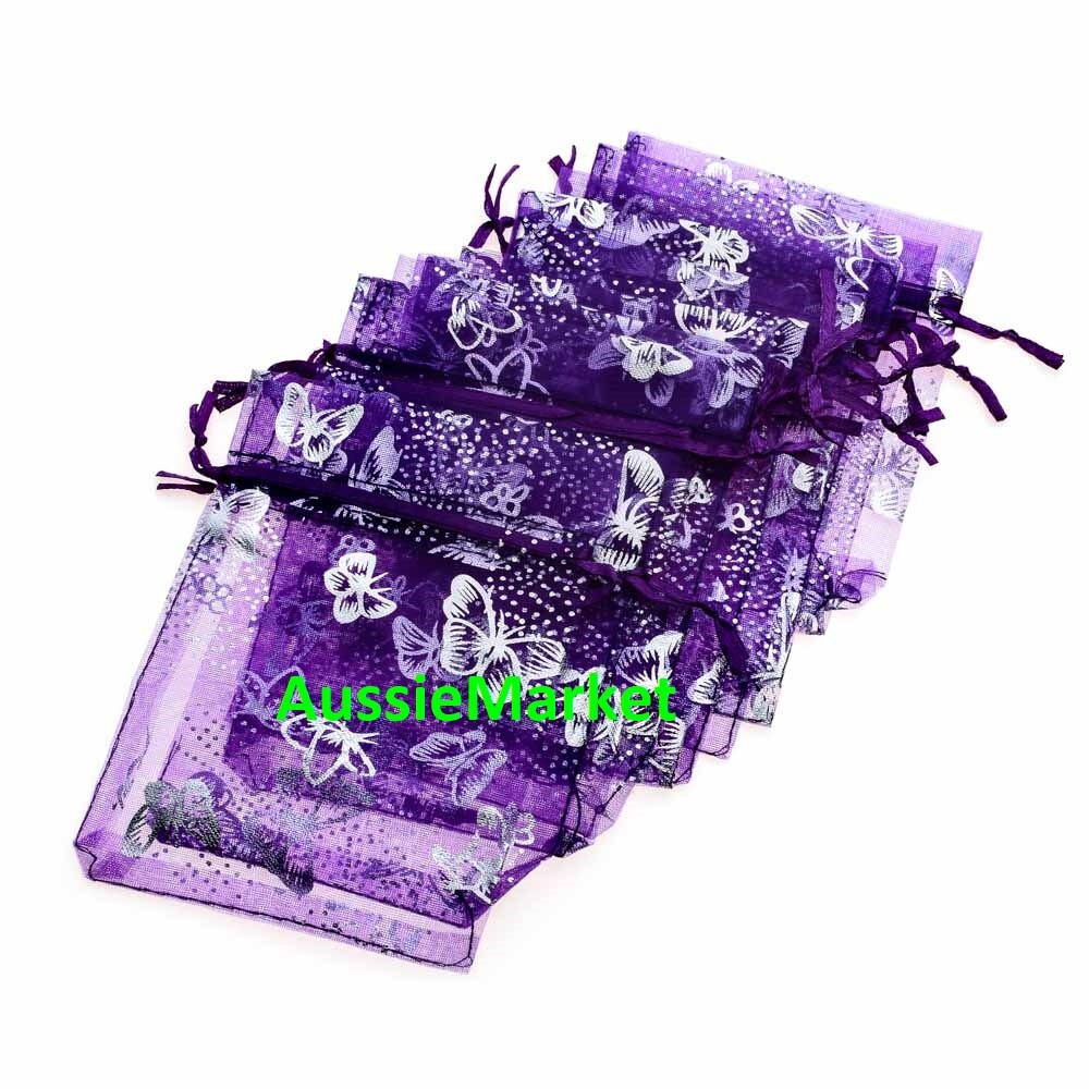 20 x organza gift bags pouch purple silver butterflies butterfly jewellery craft