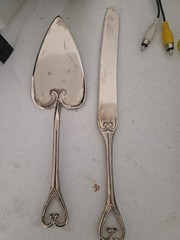 Studio His & Hers Serving Set Cake Knife Server Heart Design Silver Tone