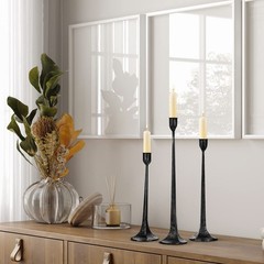 Iron Taper Candle Holder Set of 3 – Decorative Tall Black & Silver
