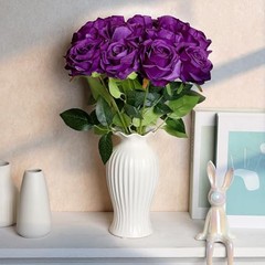 48 PCS Deep Purple Roses Artificial Flowers – Fake Silk Floral with Dark Purple