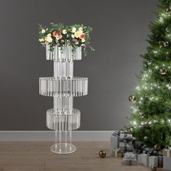 5-Tier Acrylic Flower Stand With Crystal Pendants 43.3 In Clear Wedding