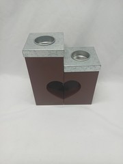 Heart-Shaped Unity Set 2 Piece Candle TeaLight Holder Wood Base And Metal Top