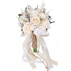 Elegant White Champagne Artificial Rose Wedding Bouquets for Bride & Bridesmaid