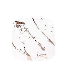 10 WHITE ROSE GOLD Square Metallic Marble Plastic Salad DINNER PLATES Party
