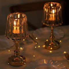 2 GOLD CLEAR Metal Votive CANDLE HOLDERS Crystal Glass Lamp Shade Party Events
