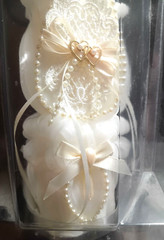 Lillian Rose White Wedding Unity 9.5″ Pillar Candle NEW Lace Ribbon Heart Pearls