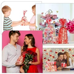 Valentine Treat Bags, 100 Pcs 1 count (Pack of 100) Red-Valentine Style1