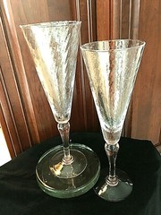 Pair Mega GIANT 40oz/16» Tall CHAMPAGNE Toasting FLUTES Clear Crystal/Pink Stem
