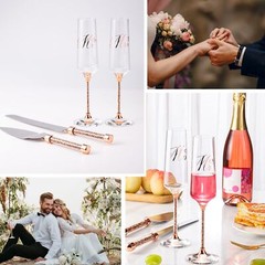 Wedding Cake Knife and Server Set, Champagne Flutes Engraved Mr and Mrs for W…