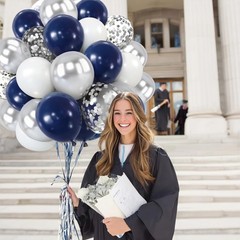 Navy Blue Silver Balloons Kit,50pcs 12inch Royal 12inch, White Sliver