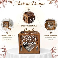 1 PCS Wooden Wedding Card Box With Slot Acrylic Window Money Gift Brown
