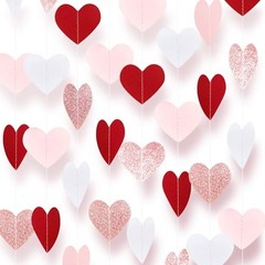 52 Feet Heart Streamers Paper Garlands Rose-Gold Pink Burgundy-Red White