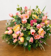 Pastel Tulip Floral Centerpiece for Table, Farmhouse arrangement