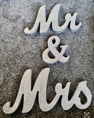 Large Silver Glitter and wood sign “Mr & Mrs» Freestanding Letters Wedding Decor
