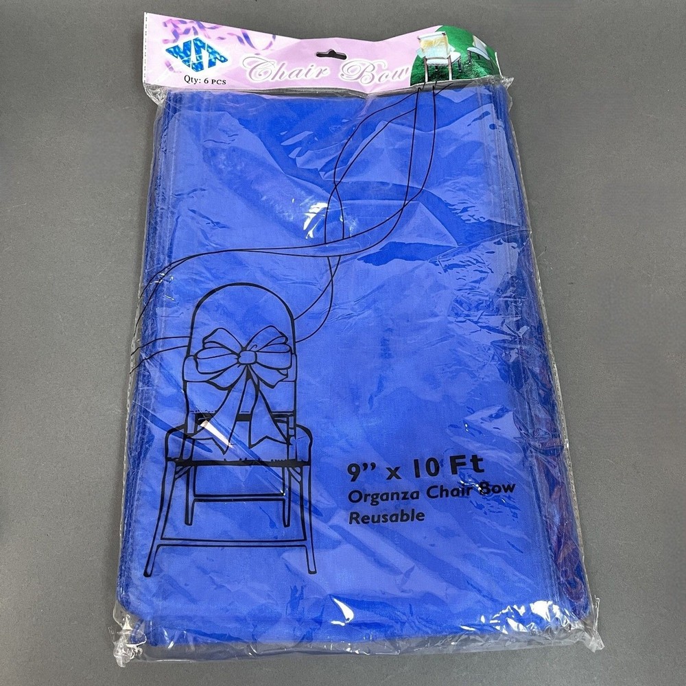 Natural Star Inc. NST Organza Chair Bow Blue 9″ x 10 feet Reusable Lot of 6
