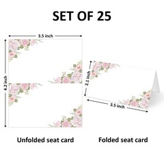 Pink Flower Place Cards Seating Name Banquet Wedding Dinner 25 PCS Set