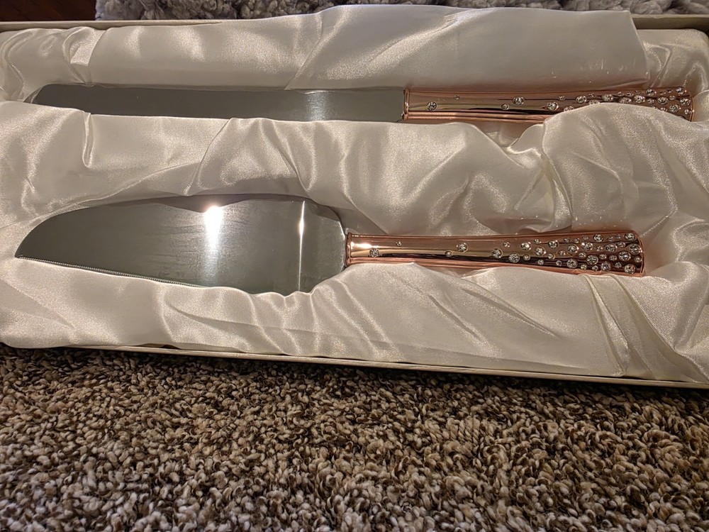 «Galaxy» Rose Gold Colored Cake Knife And Server Set With Crystals