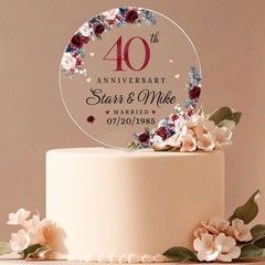 Personalized 40th Wedding Anniversary Cake Topper, Ruby Acrylic Cake Decor Gift