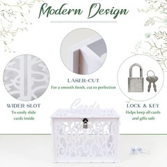 Wedding Card Box PVC Hollow Wedding Envelope Box with Lock and Card Sign Upgr…