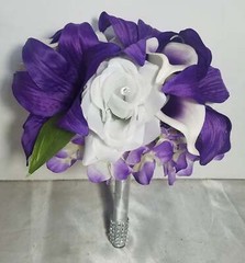 Purple White Rose Tiger Lily Bridal Wedding Bouquet Accessories