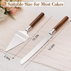 TUKDAK Cake Cutting Set for Wedding, Wood 10.2 inches, Walnut-silver