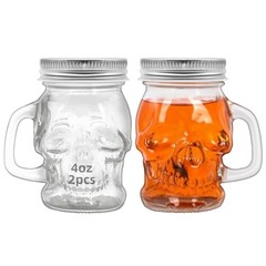 2 Pcs Skull 4 oz Mini Mason Jar Mugs Mason Jar Mugs with Handles and Lids