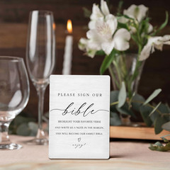 Bible Guest Sign, Wedding Shower Decorations, Please Sign Our Bible Wooden Stan