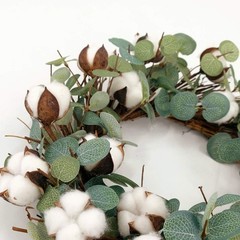 Idyllic Eucalyptus and Cotton Wreath, 14 Inches Artificial Wreath on a Natura…