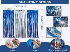 3-Pack Blue Silver Foil Fringe Curtain,Party Decoration Streamer | 9.9*6.5ft …