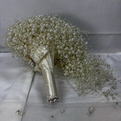 Ivory Pearl Waterfall Bridal Bouquet: Cascading Wedding Bouquet and Pearl Vale