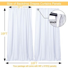 10 FT x 10 FT White Backdrop Curtain – Polyester Backdrop Curtain Panels with…
