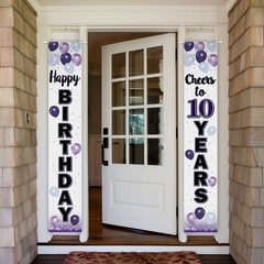 Happy 10th Birthday Decorations,10th Purple Balloon Birthday Theme Door Hangi…