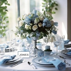 150 PCS Dusty Blue Place Cards 2×3.5 Inch Scalloped Tent Name Table Setting